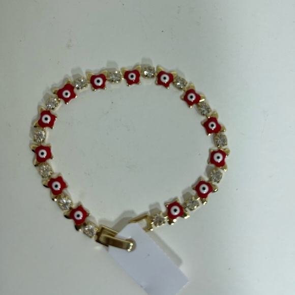Women’s bracelets with red eyes with zirconia long 7 in-“ Laminated gold” - Picture 1 of 3